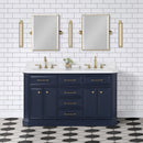 Water Creation Palace 60" Double Sink White Quartz Countertop Vanity in Monarch Blue with Hook Faucets PA60QZ06MB-000TL1206