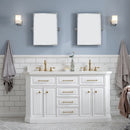 Water Creation 60" Palace Collection Quartz Carrara Pure White Bathroom Vanity Set with Hardware and F2-0012 Faucets in Satin Gold Finish and Only Mirrors in Chrome Finish PA60QZ06PW-000TL1206