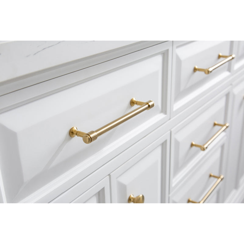 Water Creation 60" Palace Collection Quartz Carrara Pure White Bathroom Vanity Set with Hardware in Satin Gold Finish and Only Mirrors in Chrome Finish PA60QZ06PW-E18000000