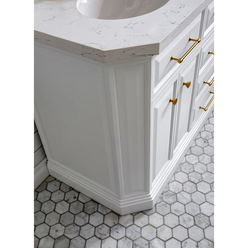 Water Creation 60" Palace Collection Quartz Carrara Pure White Bathroom Vanity Set with Hardware in Satin Gold Finish and Only Mirrors in Chrome Finish PA60QZ06PW-E18000000