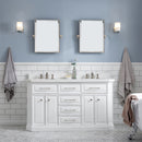 Water Creation 60" Palace Collection Quartz Carrara Pure White Bathroom Vanity Set with Hardware and F2-0013 Faucets Mirror in Polished Nickel PVD Finish PA60QZ05PW-E18FX1305