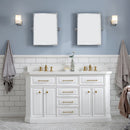 Water Creation 60" Palace Collection Quartz Carrara Pure White Bathroom Vanity Set with Hardware and F2-0013 Faucets in Satin Gold Finish and Only Mirrors in Chrome Finish PA60QZ06PW-000FX1306