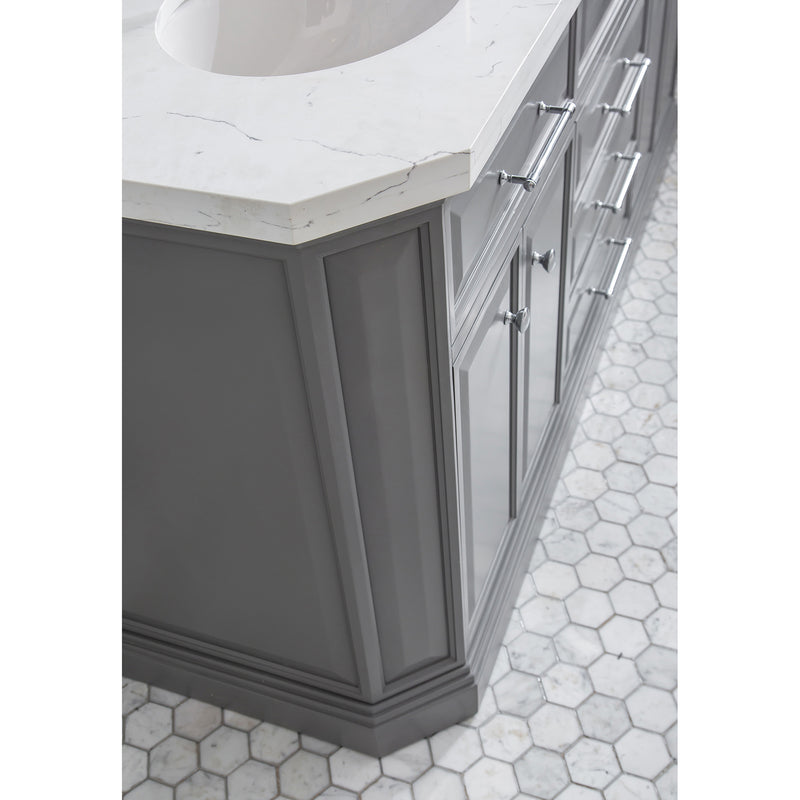 Water Creation 72" Palace Collection Quartz Carrara Cashmere Gray Bathroom Vanity Set with Hardware in Chrome Finish PA72QZ01CG-000000000