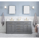 Water Creation 72" Palace Collection Quartz Carrara Cashmere Gray Bathroom Vanity Set with Hardware in Satin Gold Finish and Only Mirrors in Chrome Finish PA72QZ06CG-E18000000