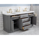 Water Creation 72" Palace Collection Quartz Carrara Cashmere Gray Bathroom Vanity Set with Hardware in Satin Gold Finish and Only Mirrors in Chrome Finish PA72QZ06CG-000000000