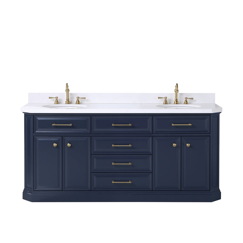 Water Creation Palace 72" Double Sink White Quartz Countertop Vanity in Monarch Blue PA72QZ06MB-000000000