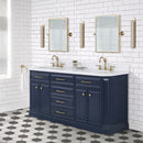 Water Creation Palace 72" Double Sink White Quartz Countertop Vanity in Monarch Blue with Hook Faucets PA72QZ06MB-000TL1206