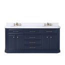 Water Creation Palace 72" Double Sink White Quartz Countertop Vanity in Monarch Blue with Waterfall Faucets PA72QZ06MB-000FX1306