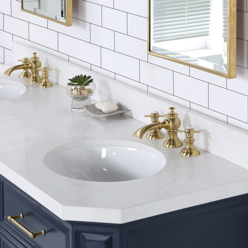 Water Creation Palace 72" Double Sink White Quartz Countertop Vanity in Monarch Blue with Waterfall Faucets PA72QZ06MB-000FX1306