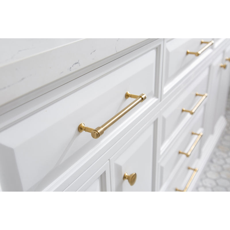 Water Creation 72" Palace Collection Quartz Carrara Pure White Bathroom Vanity Set with Hardware in Satin Gold Finish and Only Mirrors in Chrome Finish PA72QZ06PW-000000000