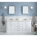 Water Creation 72" Palace Collection Quartz Carrara Pure White Bathroom Vanity Set with Hardware and F2-0013 Faucets in Satin Gold Finish and Only Mirrors in Chrome Finish PA72QZ06PW-E18FX1306