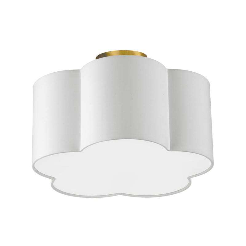 Dainolite 3 Light Incandescent Flush Mount Aged Brass with White Shade PLX-152FH-AGB-WH