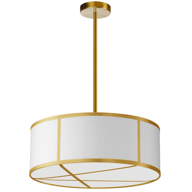 Dainolite 4 Light Incandescent Pendant Aged Brass with White and Gold Shade PNA-204P-AGB-WGD