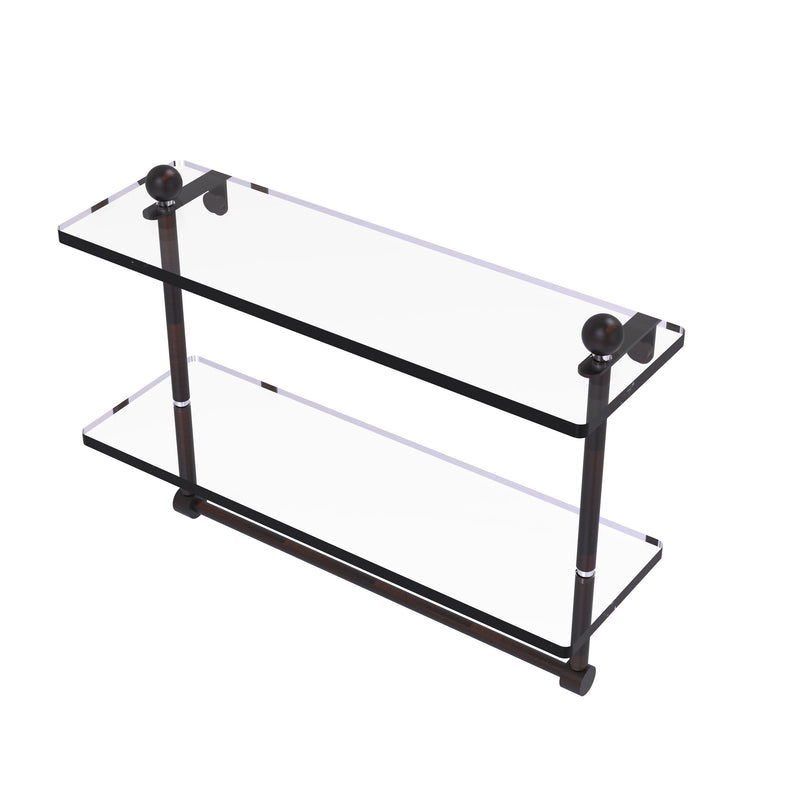 Allied Brass 16 Inch Two Tiered Glass Shelf with Integrated Towel Bar PR-2-16TB-VB