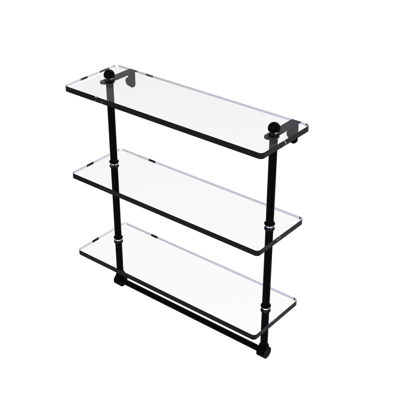 Allied Brass 16 Inch Triple Tiered Glass Shelf with Integrated Towel Bar PR-5-16TB-BKM