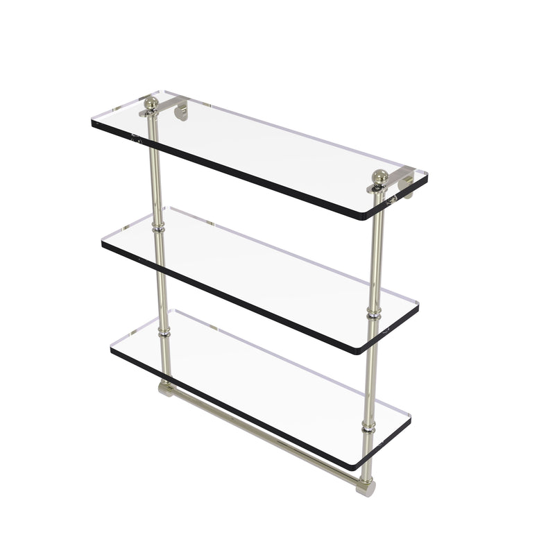 Allied Brass 16 Inch Triple Tiered Glass Shelf with Integrated Towel Bar PR-5-16TB-PNI