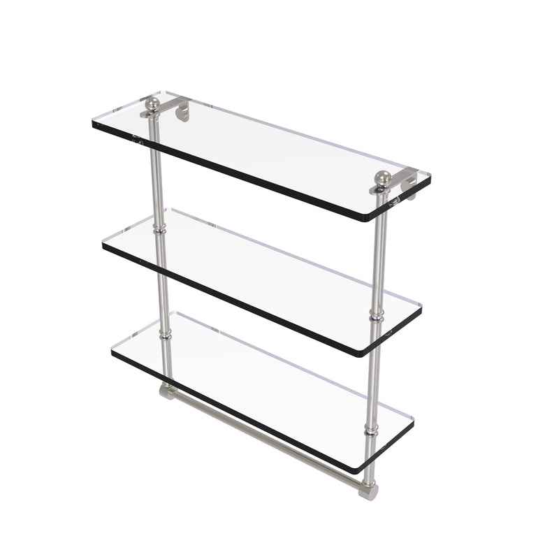 Allied Brass 16 Inch Triple Tiered Glass Shelf with Integrated Towel Bar PR-5-16TB-SN