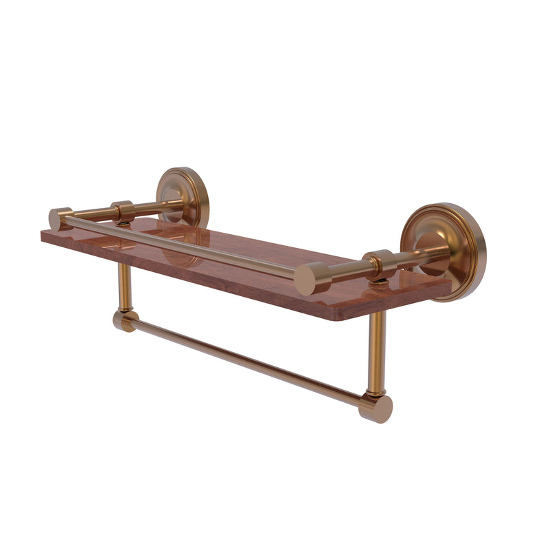 Allied Brass Prestige Regal Collection 16 Inch IPE Ironwood Shelf with Gallery Rail and Towel Bar PRBP-1TB-16-GAL-IRW-BBR