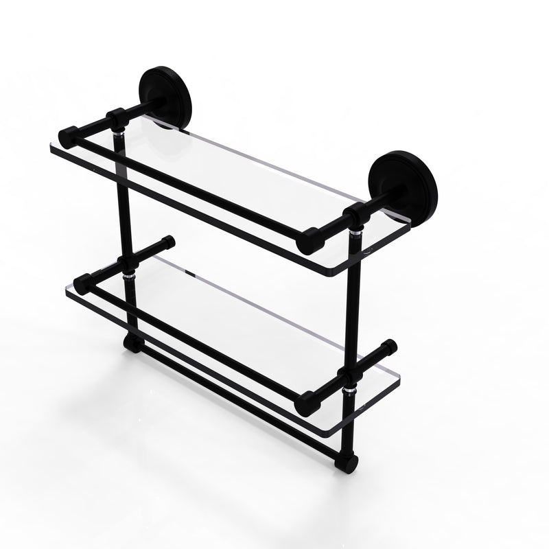 Allied Brass 16 Inch Gallery Double Glass Shelf with Towel Bar PRBP-2TB-16-GAL-BKM