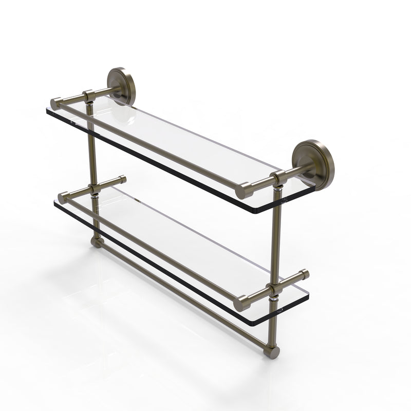 Allied Brass 22 Inch Gallery Double Glass Shelf with Towel Bar PRBP-2TB-22-GAL-ABR