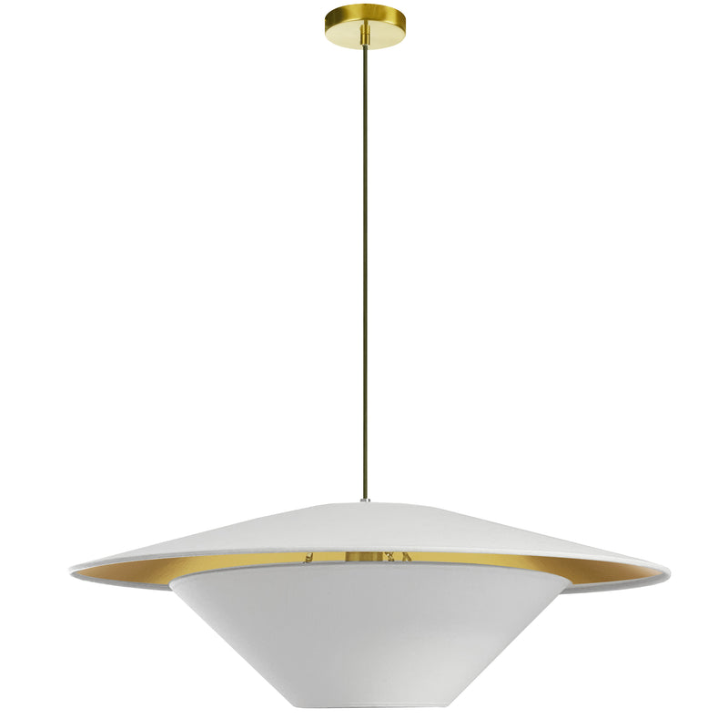 Dainolite 1 Light Incandescent Pendant Aged Brass with White and Gold Shade PSO-241P-AGB-692