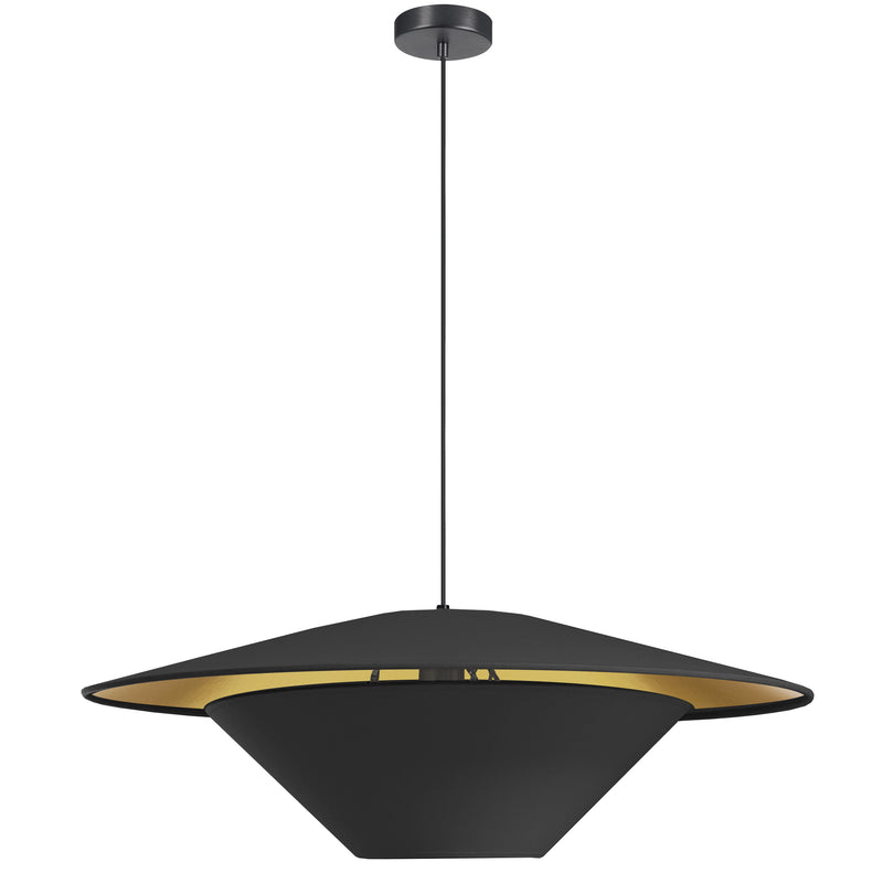 Dainolite 1 Light Incandescent Pendant Matte Black with Black and Gold Shade PSO-241P-MB-698