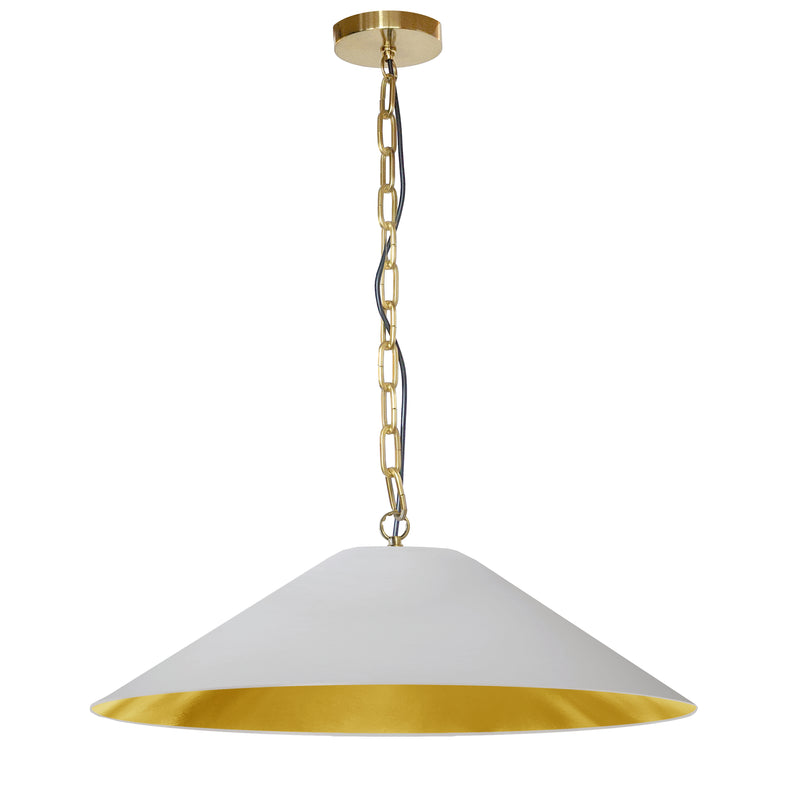 Dainolite 1 Light Incandescent Pendant Aged Brass with White and Gold Shade PSY-L-AGB-692