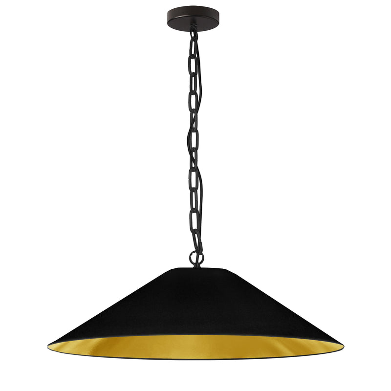 Dainolite 1 Light Incandescent Pendant Matte Black with Black and Gold Shade PSY-L-MB-698