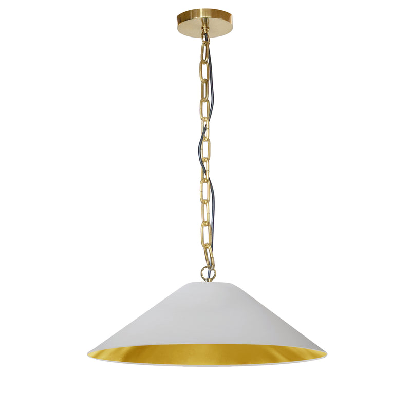 Dainolite 1 Light Incandescent Pendant Aged Brass with White and Gold Shade PSY-M-AGB-692