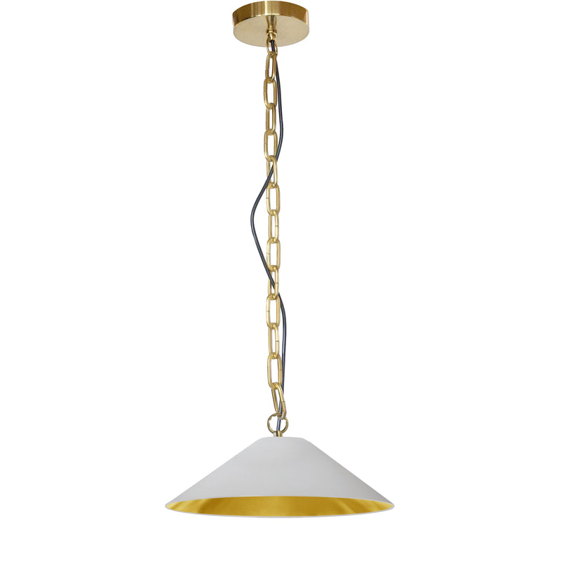 Dainolite 1 Light Incandescent Pendant Aged Brass with White and Gold Shade PSY-S-AGB-692