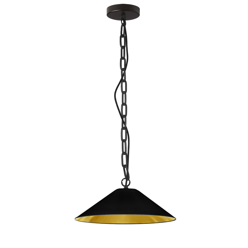 Dainolite 1 Light Incandescent Pendant Matte Black with Black and Gold Shade PSY-S-MB-698