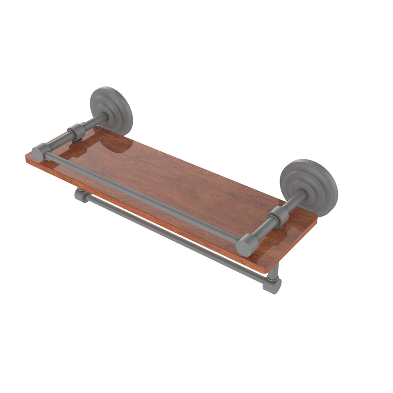 Allied Brass Que New Collection 16 Inch IPE Ironwood Shelf with Gallery Rail and Towel Bar QN-1TB-16-GAL-IRW-GYM