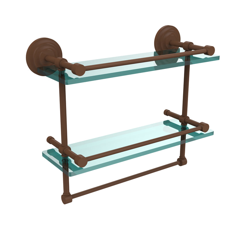 Allied Brass 16 Inch Gallery Double Glass Shelf with Towel Bar QN-2TB-16-GAL-ABZ