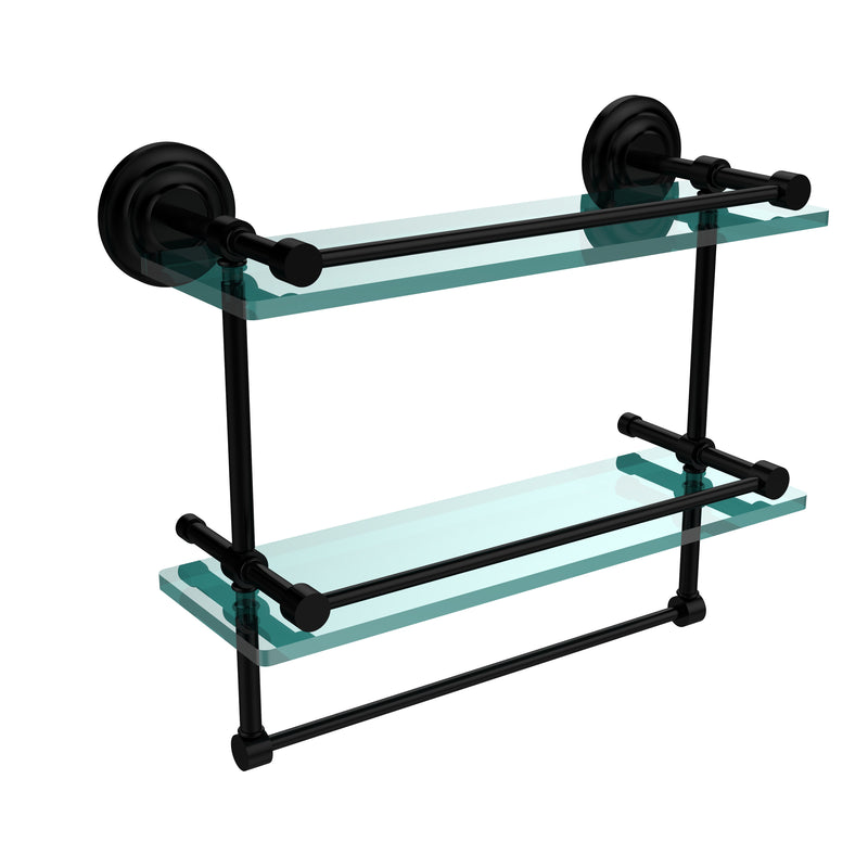 Allied Brass 16 Inch Gallery Double Glass Shelf with Towel Bar QN-2TB-16-GAL-BKM