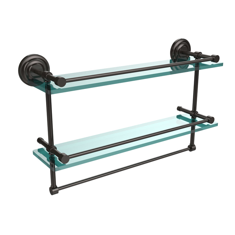 Allied Brass 22 Inch Gallery Double Glass Shelf with Towel Bar QN-2TB-22-GAL-ORB