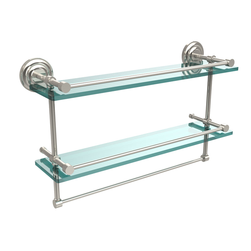 Allied Brass 22 Inch Gallery Double Glass Shelf with Towel Bar QN-2TB-22-GAL-PNI