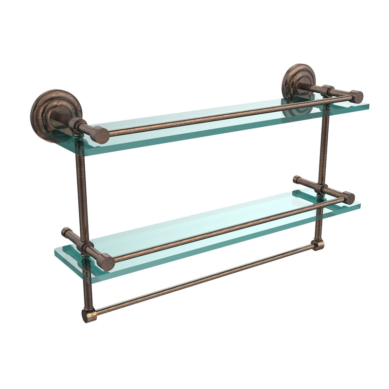 Allied Brass 22 Inch Gallery Double Glass Shelf with Towel Bar QN-2TB-22-GAL-VB