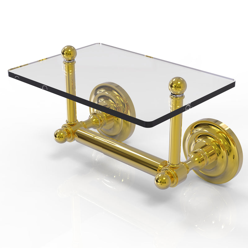 Allied Brass Que New Collection Two Post Toilet Tissue Holder with Glass Shelf QN-GLT-24-PB