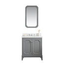 Water Creation Queen 30" Single Sink Quartz Carrara Vanity In Cashmere Gray with Matching Mirror and F2-0009-01-BX Lavatory Faucet QU30QZ01CG-Q21BX0901