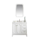 Water Creation Queen 36" Single Sink Quartz Carrara Vanity In Pure White with Matching Mirror and F2-0012-05-TL Lavatory Faucet QU36QZ05PW-Q21TL1205