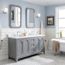 Water Creation Queen 60" Double Sink Quartz Carrara Vanity In Cashmere Gray with Matching Mirror and F2-0012-01-TL Lavatory Faucet QU60QZ01CG-Q21TL1201