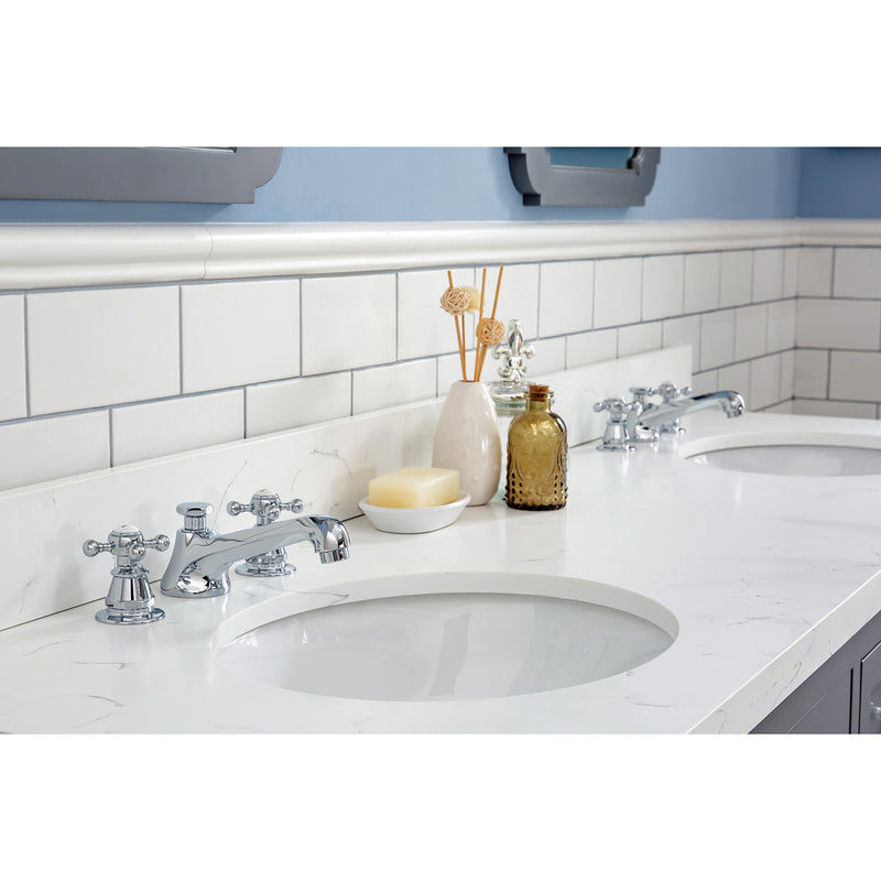 Water Creation Queen 72" Double Sink Quartz Carrara Vanity In Cashmere Gray with Matching Mirror QU72QZ01CG-Q21000000