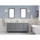 Water Creation Queen 72" Double Sink Quartz Carrara Vanity In Cashmere Gray with Matching Mirror and F2-0012-01-TL Lavatory Faucet QU72QZ01CG-Q21TL1201