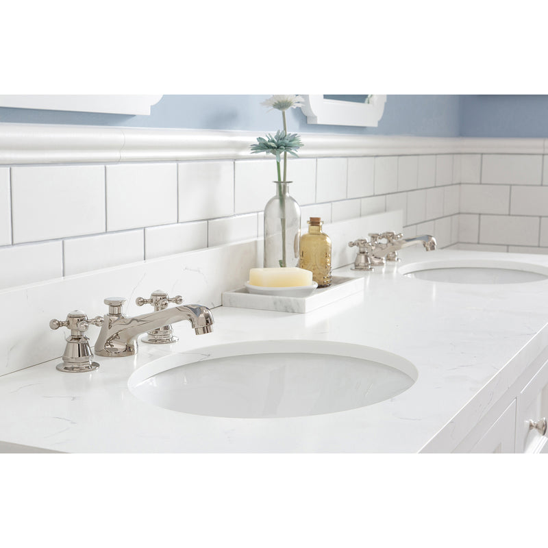 Water Creation Queen 72" Double Sink Quartz Carrara Vanity In Pure White with Matching Mirror QU72QZ05PW-Q21000000