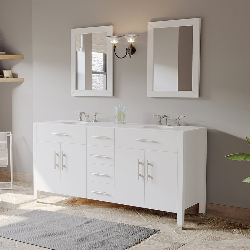 Cambridge Plumbing 72" White Solid Wood and Porcelain Double Vanity