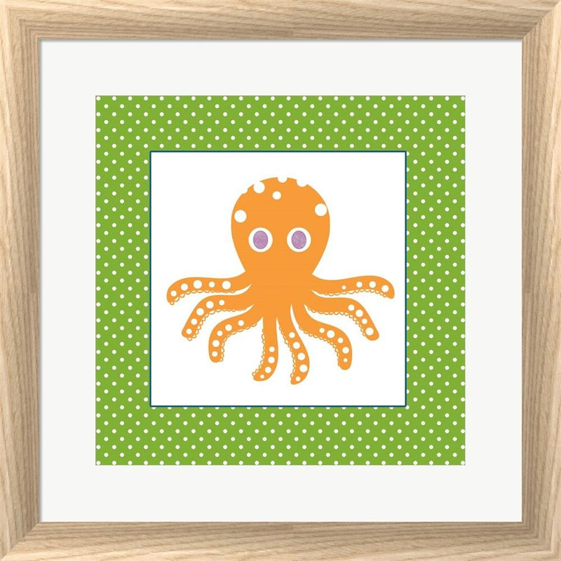 Linda Woods Cute Orange Octopus White Washed Rounded Oatmeal Faux Wood R940130-AEAEAGJEMY