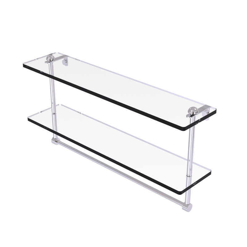 Allied Brass 22 Inch Two Tiered Glass Shelf with Integrated Towel Bar RC-2-22TB-PC