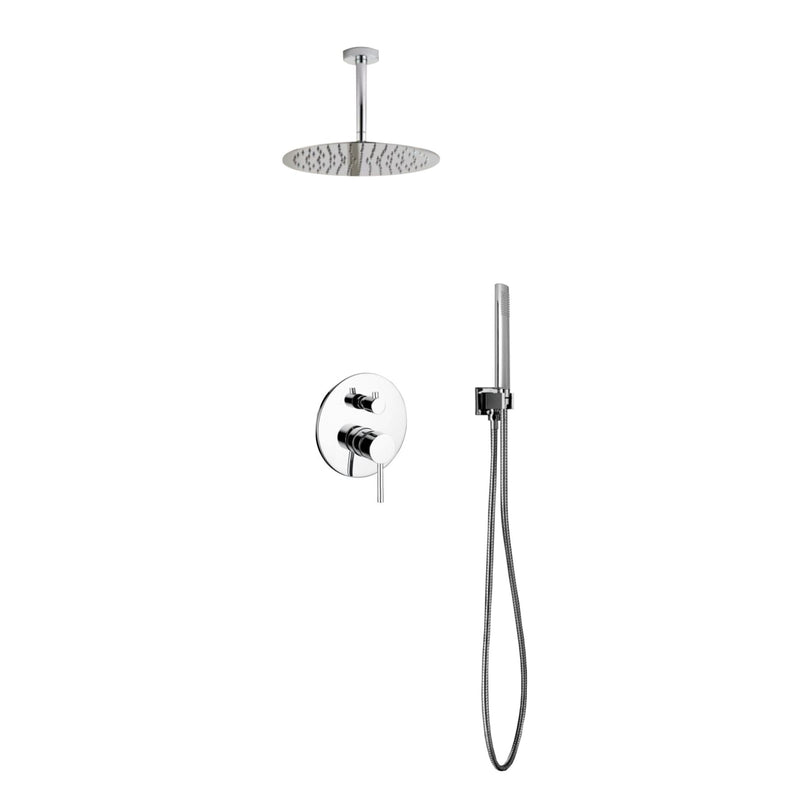 KubeBath Aqua Rondo Shower Set with Ceiling Mount 12" Rain Shower and Handheld R-CR12HH2V