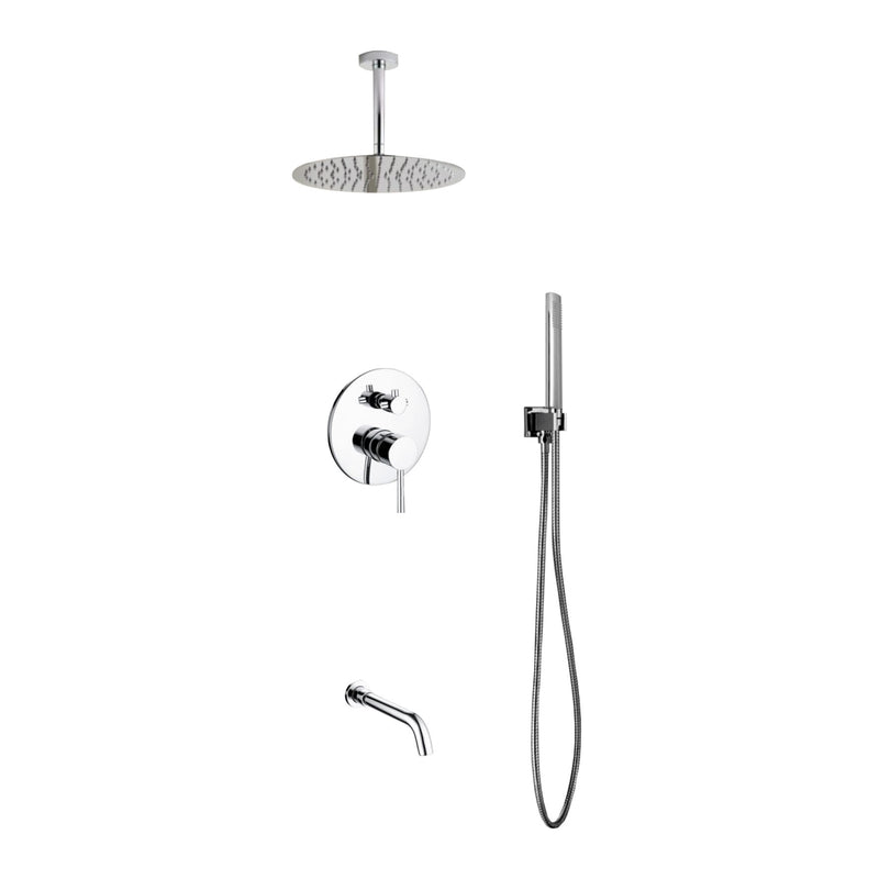 KubeBath Aqua Rondo Shower Set with Ceiling Mount 12" Rain Shower Handheld and Tub Filler R-CR12HHTF3V