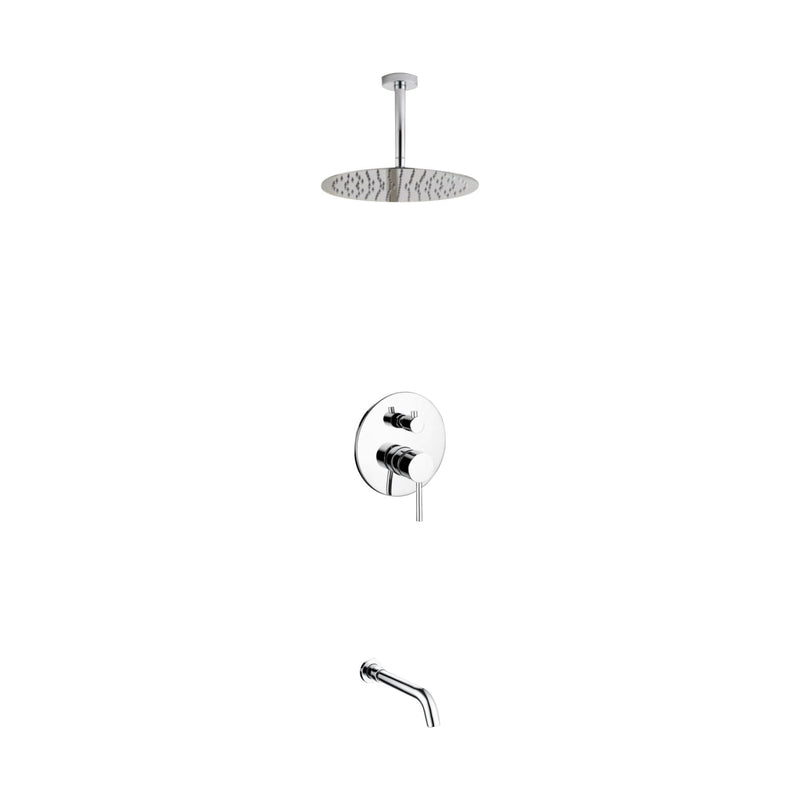 KubeBath Aqua Rondo Shower Set with Ceiling Mount 12" Rain Shower and Tub Filler R-CR12TF2V